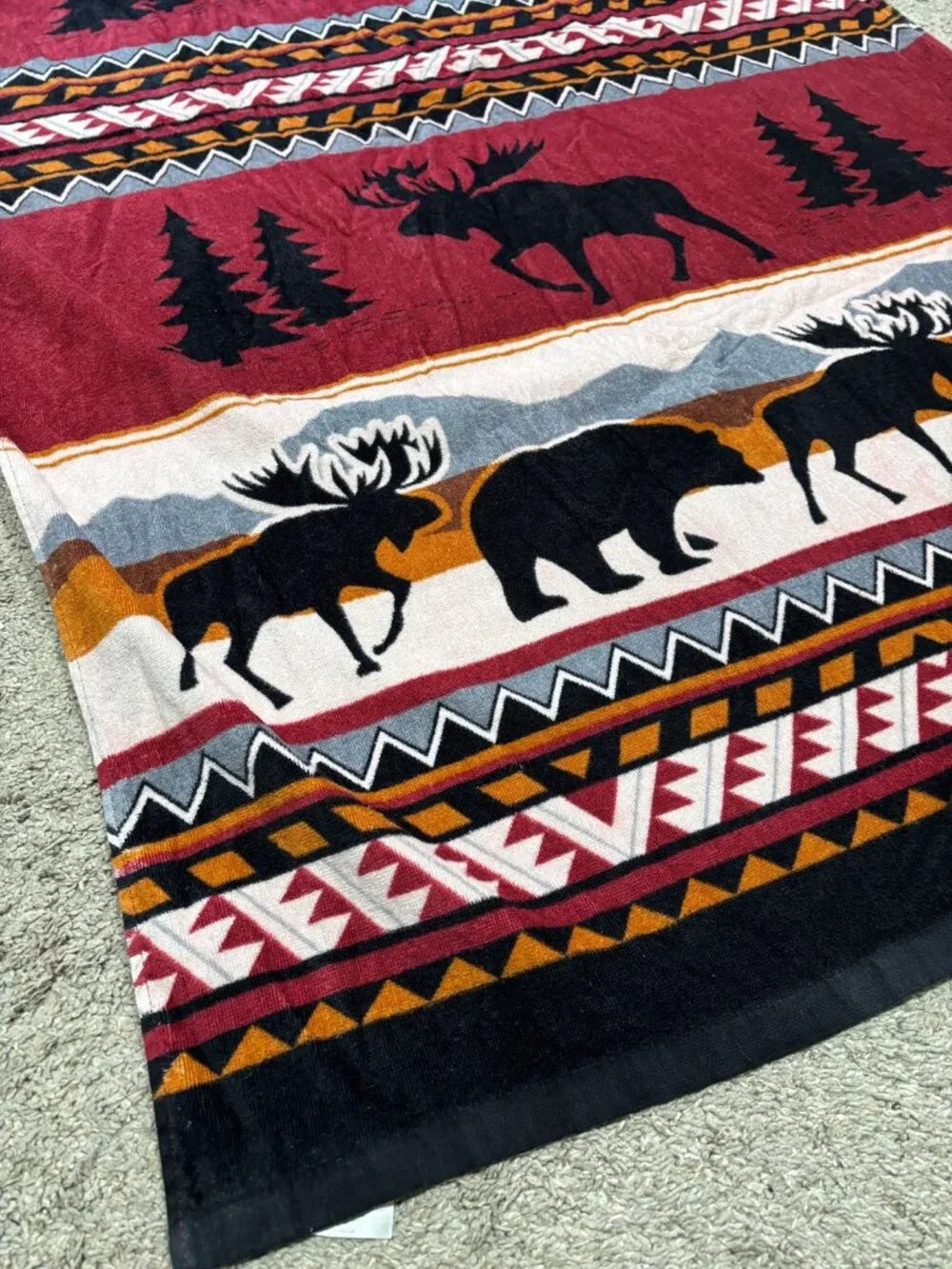 VTG Earth Ragz Beach Towel RARE Moose Bear Cabin Lodge Southwest Cotton 34x64 in